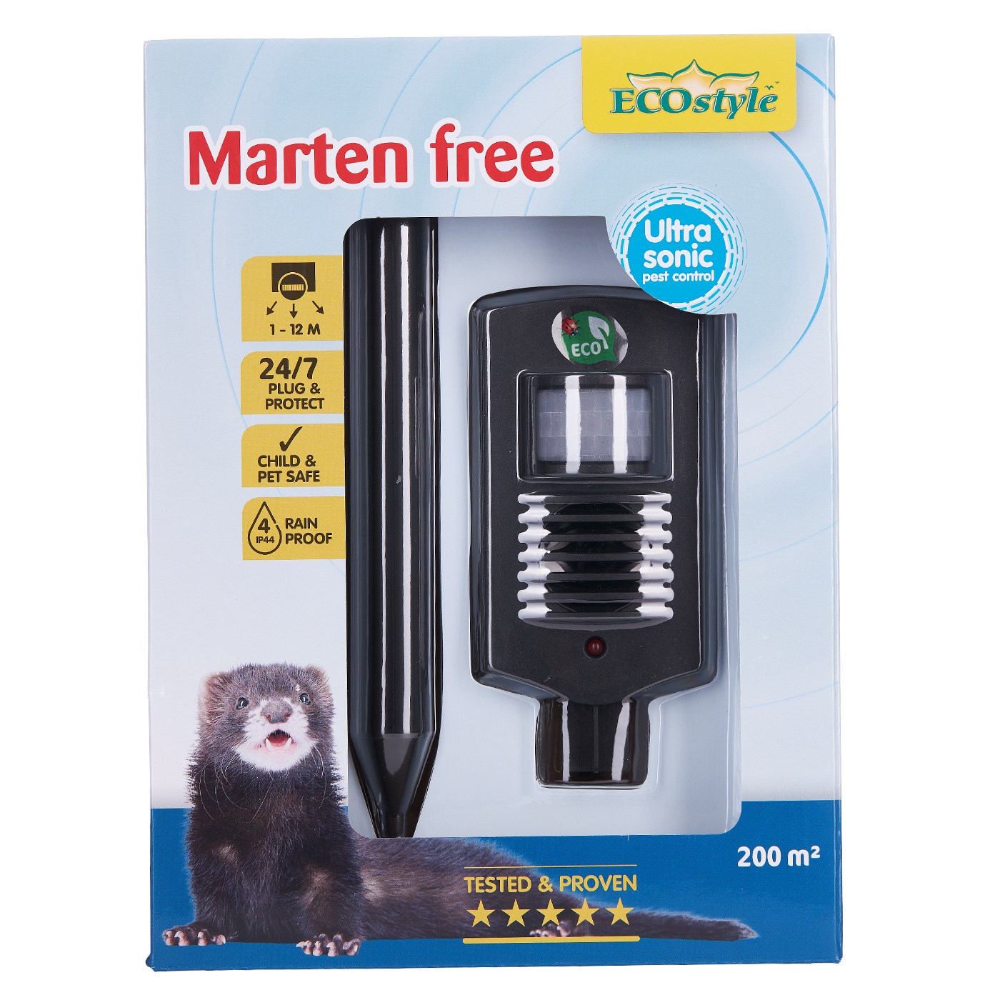 Ecostyle Mårfri 200m2 Batteri - Ultralydskræmmer