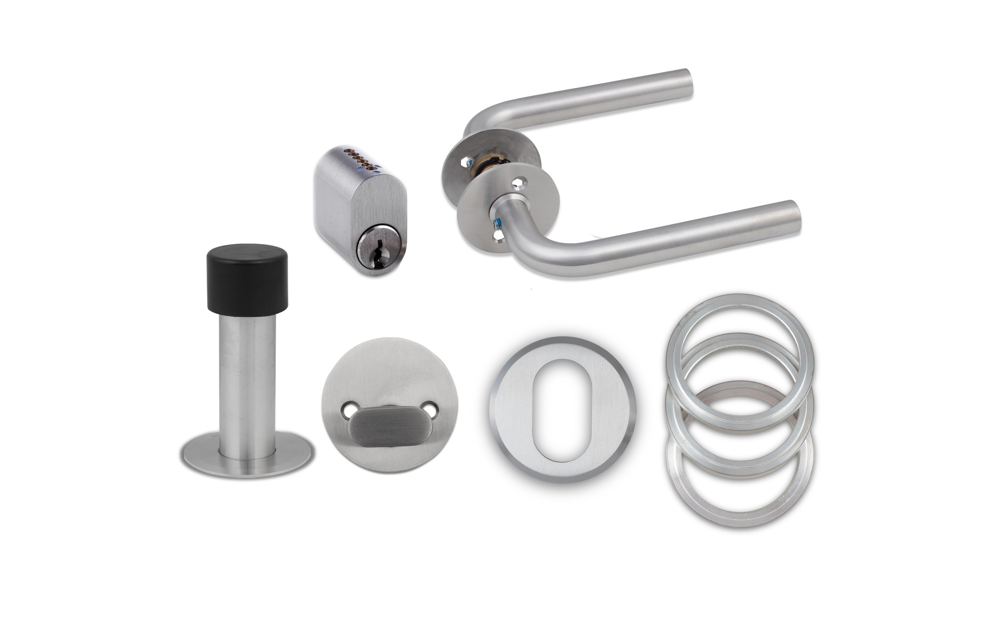 Jasa Kombisæt L-form 19mm Greb,vrider, UniCylRinge, Dørstop & Cyl. - 13398