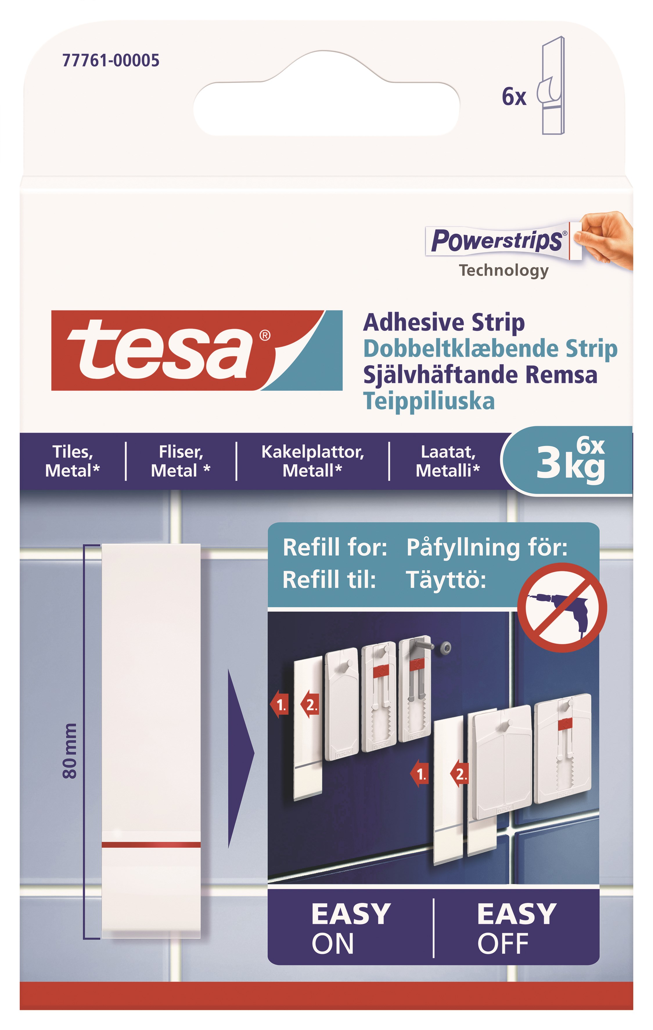Tesa Dobbeltklæbende strips til fliser og metal (3 kg), 6 stk.
