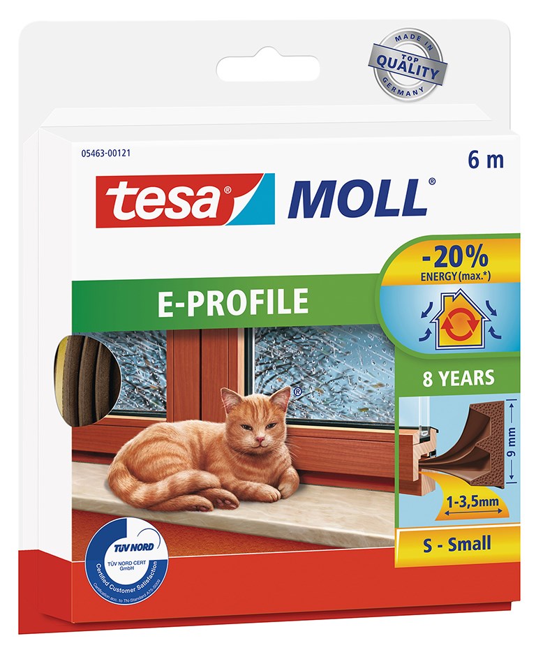 Tesa Tætningsliste E-profil Gummi Brun     9mmx6m