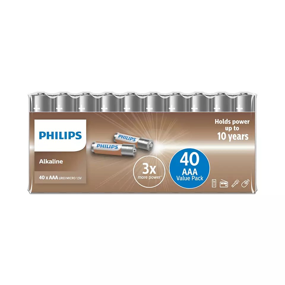 Philips Alkaline LR03/AAA batteri 40 stk.