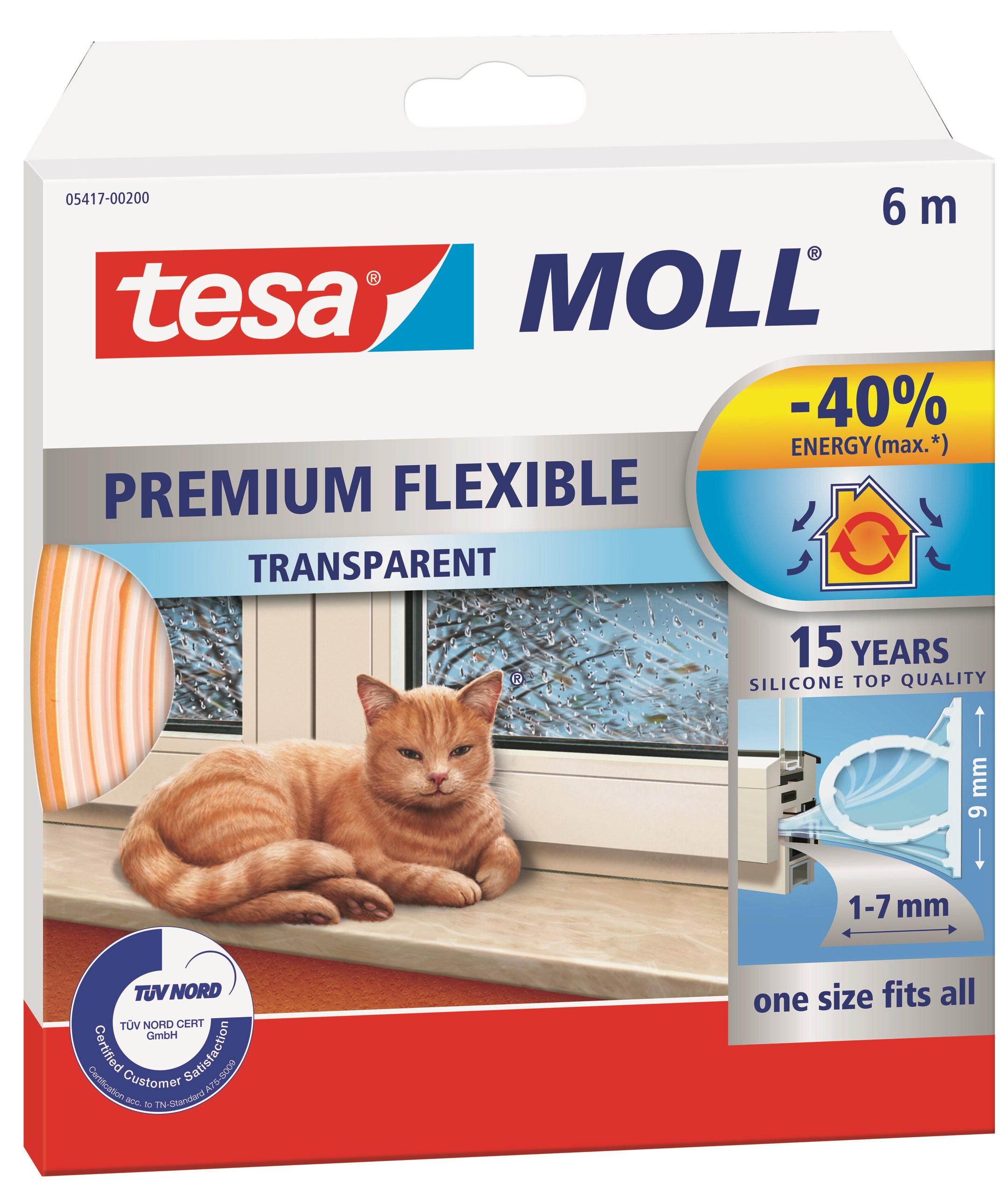 Tesa Tætningsliste Moll Silikone Hvid    8,5mmx6m
